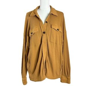 Cleo + Wolf Oversized Waffle Knit Thermal Shirt Jacket Shaket Brown Size XL